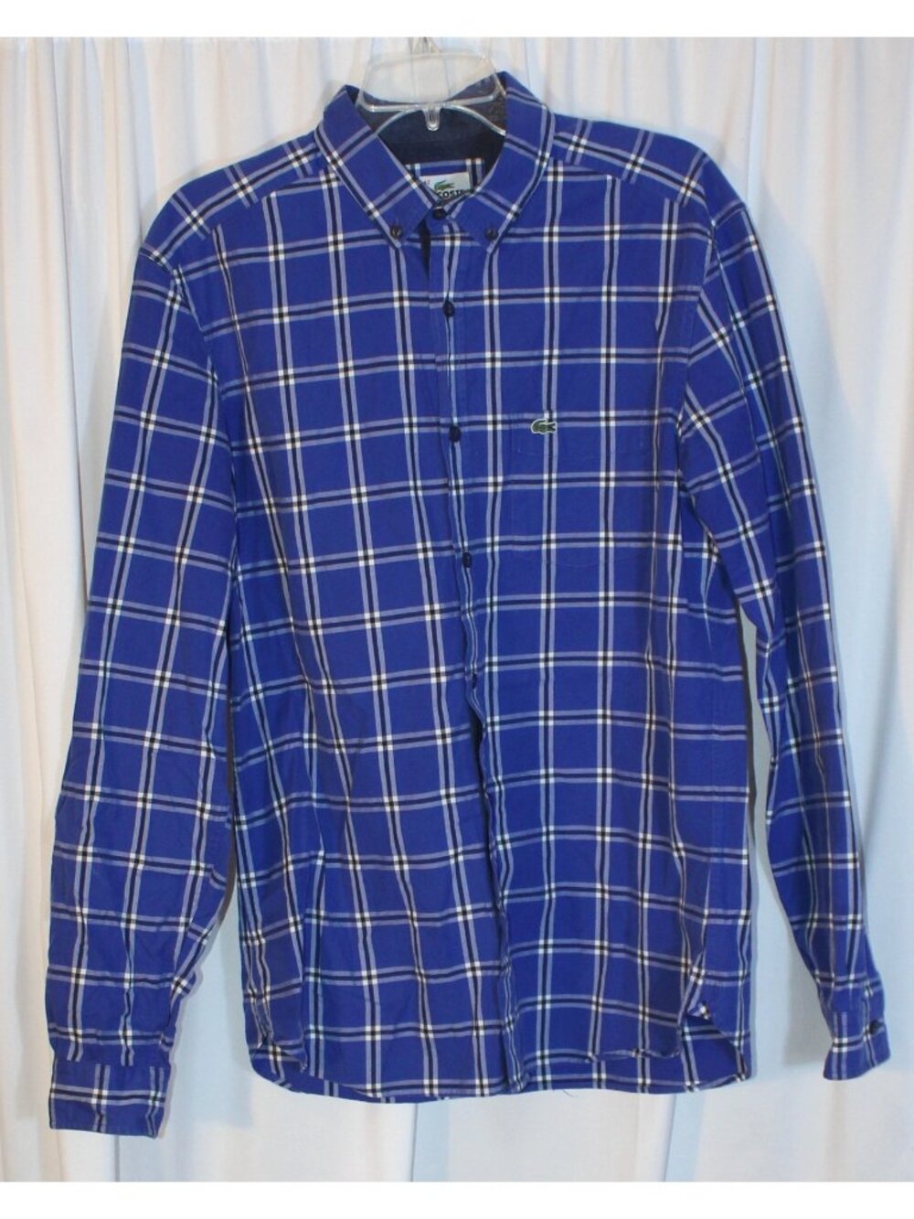 Lacoste Men's Size 42 LARGE Blue Plaid button down shirt Cotton